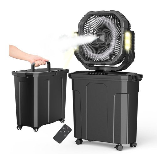 Ausic 20L 12Inch Portable Misting Bucket Fan, 30000mAh Oscillating Outdoor Fans with Remote Control, Rechargeable Battery Powered Camping Fan with Water Spray for Patios, Beach/Travel Essentials