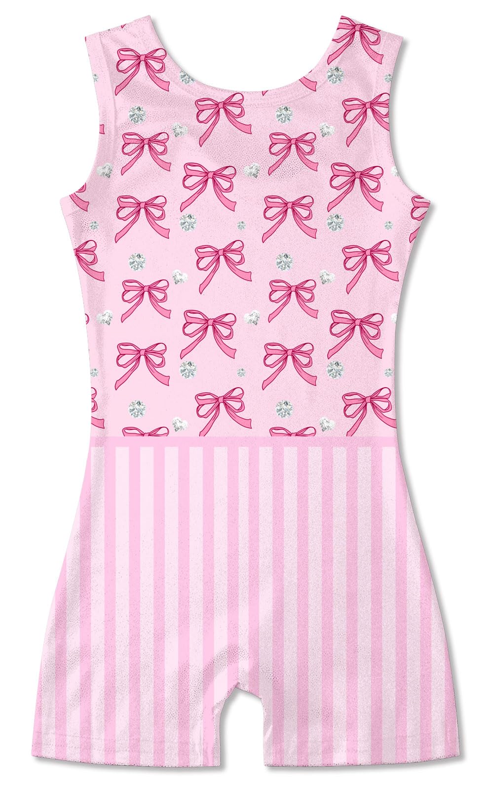 Funnycokid Gymnastics Leotards for Girls Dance Unitard Sparkly with Shorts, Pink bow, 5-6 Years