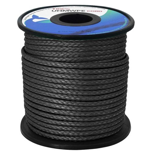 emma kites Black 1.3mm Hollow UHMWPE Braided Cord Spliceable Utility Cord DIY Leash Tent Tarp Guyline Hammock Ridgeline Whoopie Sling Bear Bagging for Camping Backpacking Survival Boating 100Ft