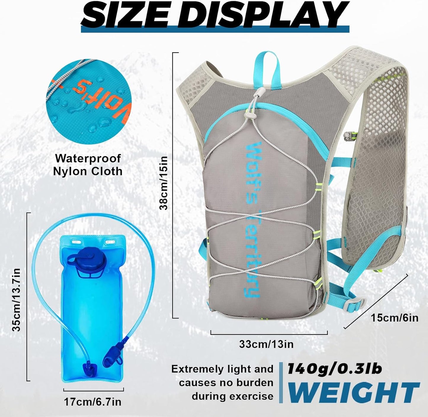 Hydration Backpack with 2pcs 2L Water Bladder, Lightweight Water Backpack for Hiking, Hydration Vest with 2pc Wrist Braces and 1pc Head Band for Running Biking Cycling for Women and Men
