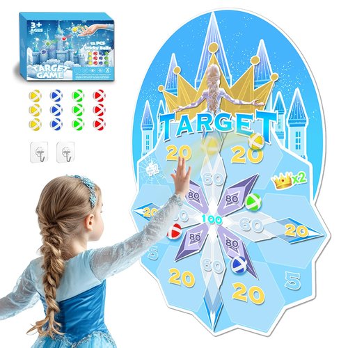 GirliGlee Frozen Toys for Girls Age 4-7, 26" Dart Board for Kids with 12 Sticky Balls,Frozen Birthday Party Decorations,Frozen Party Game Supplies 3 4 5 6 7 8 Year Old Girls