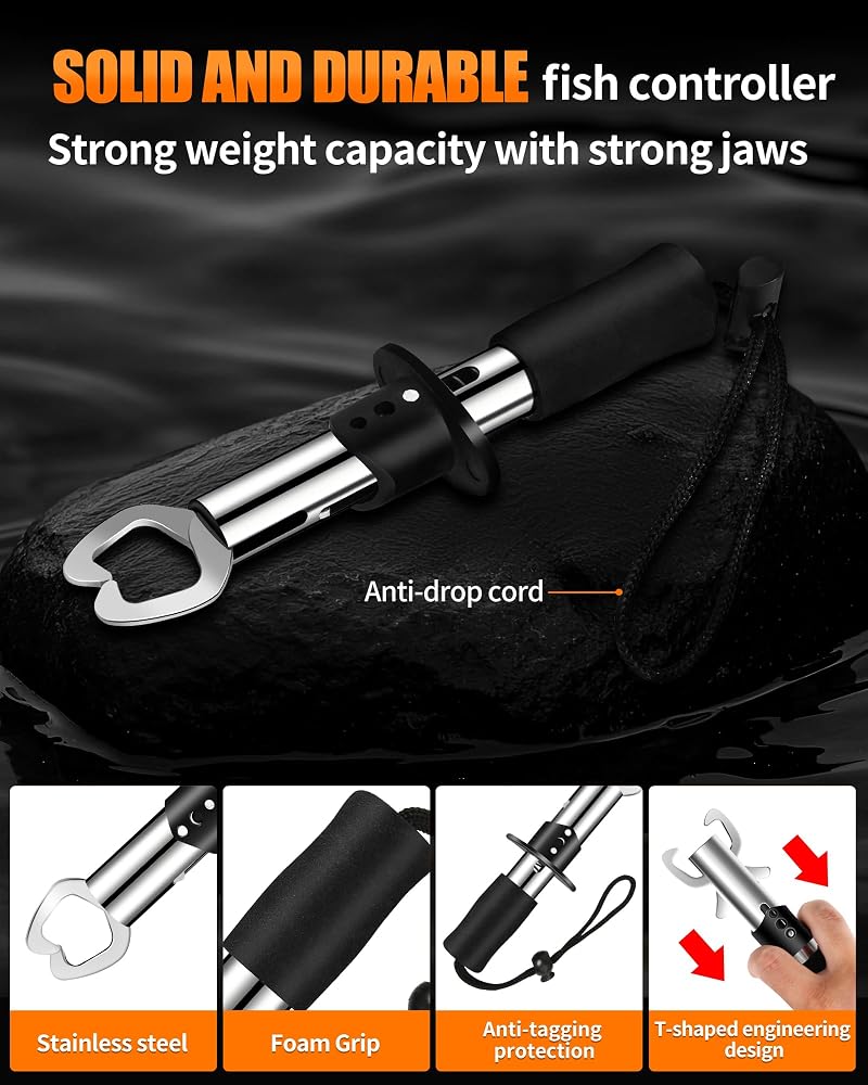Fishing Tool Kit 9pcs: Fish Lip Gripper, Pliers, Towel & Gloves - Saltwater/Kid Safe