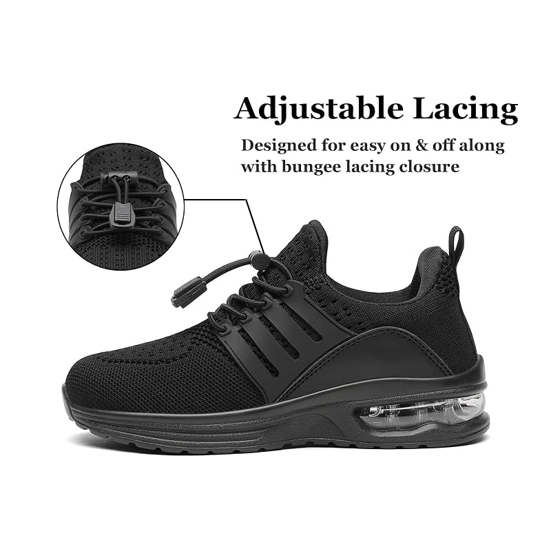 Kids Lightweight Running Sneakers for Boys & Girls - All Black, 3.5 Big Kid