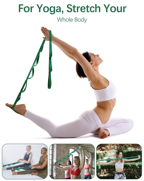 Stretching Yoga Strap for Physical Therapy, 10 Loops Yoga Straps for Stretching, Non-Elastic Stretch Bands for Exercise, Pilates, Gym, Stretch Strap for Women & Men