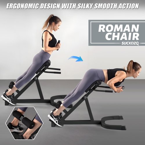 SUCXDZQ Roman Chair Back Extender - Angle & Height Dual Adjustable Hyperextension Bench for Home Gym - Adjustable Back Exercise Machine (Black)