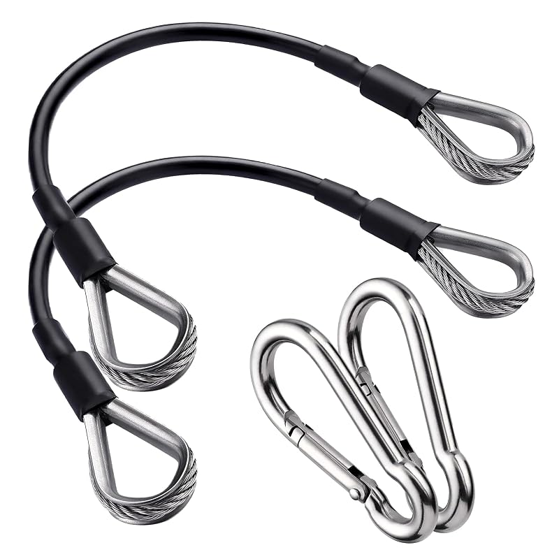 39 Inch 2-Pack Gym Extension Cables with Carabiners - Heavy Duty 5mm Steel Wire Rope for Home Gym