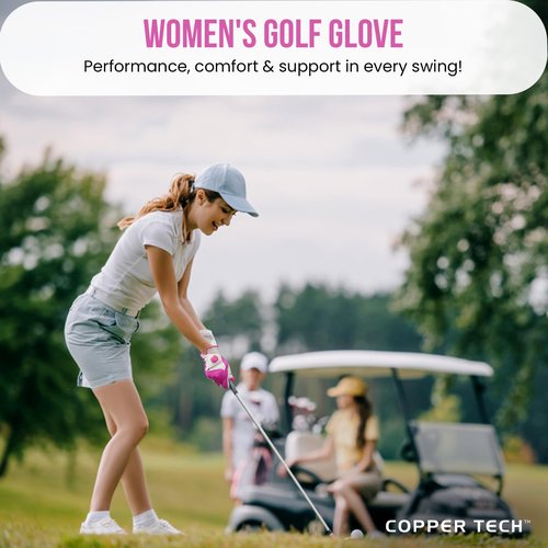Copper Tech Plus Women’s Golf Glove – White/Fuchsia – Copper Infused Compression for Arthritis Relief, Non-Slip Silicone Grip – USGA Approved, 1 Pack, One Size Fits Most