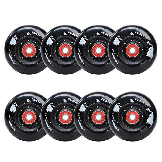 JCCHT 72mm/76mm/80mm 85A Inline Skate Wheels, Indoor Outdoor Roller Skate Wheels Replacement 8 Pack with Bearings,Black,80mm