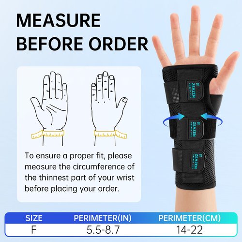 ZEAZEN Carpal Tunnel Wrist Brace - Adjustable Night Support with Splint for Tendonitis, Arthritis, Sprains & Wrist Pain Relief - One Size Fits All, Men & Women (Right Hand, One Size)