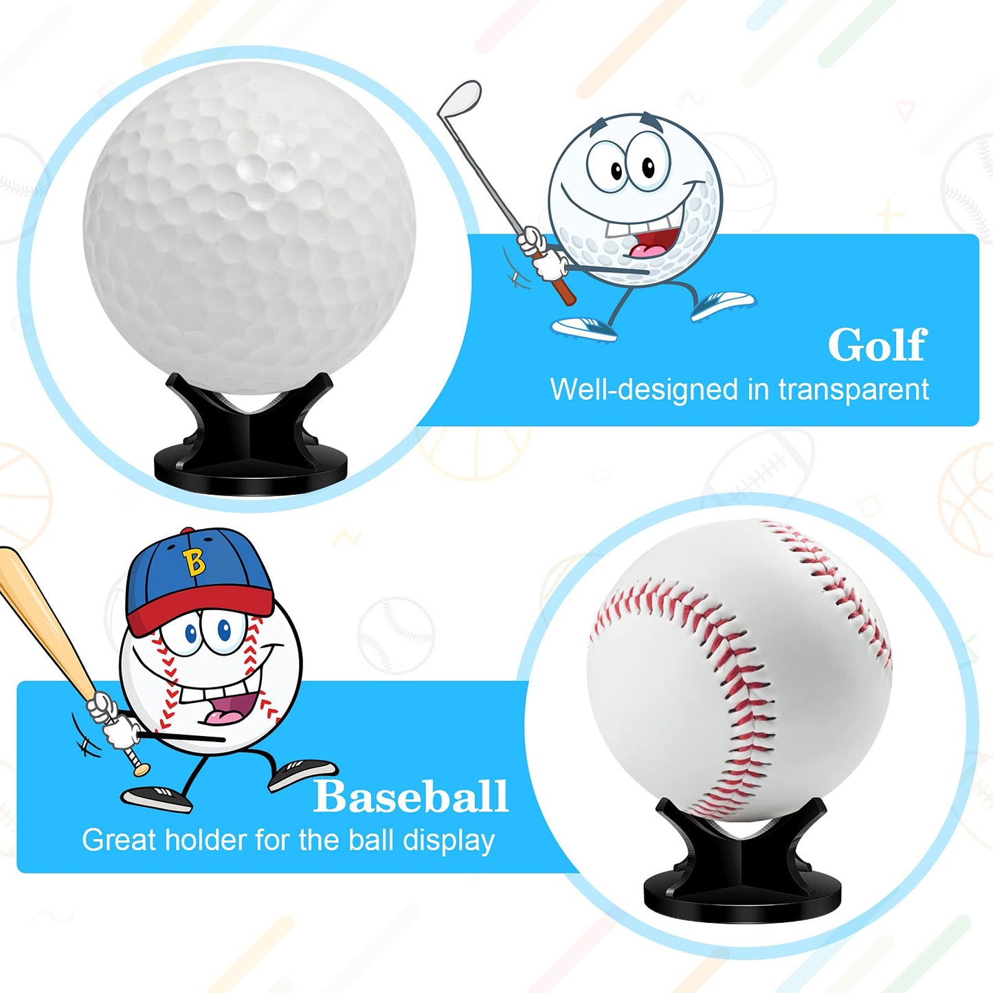 Sumind 3 Pcs Acrylic Small Ball Stand Holder Sport Ball Display Rack Baseball Display Stand with 3 Pieces Non-slip Rubber Pads for Baseball Golf Softball Tennis Spheres, Black