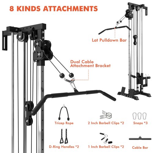 Mikolo Wall Mount Cable Station, Cable Crossover Machine with Dual Pulley System and 18 Adjustable Positions for Home Gym Fitness Equipment, Black New
