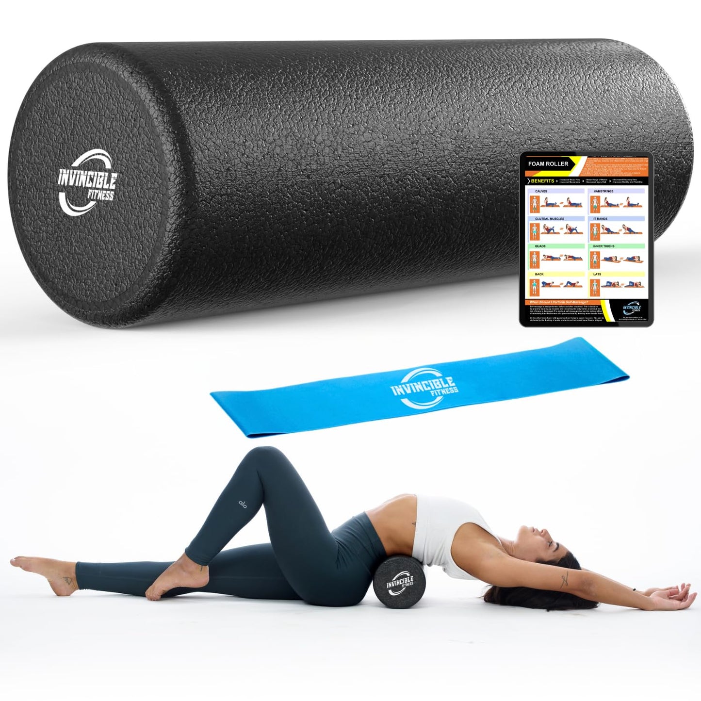 Invincible Fitness 17'' EPP Foam Roller for Deep Tissue Massage – Enhance Recovery, Relieve Pain, and Boost Mobility for a Stronger, Healthier You (Black)