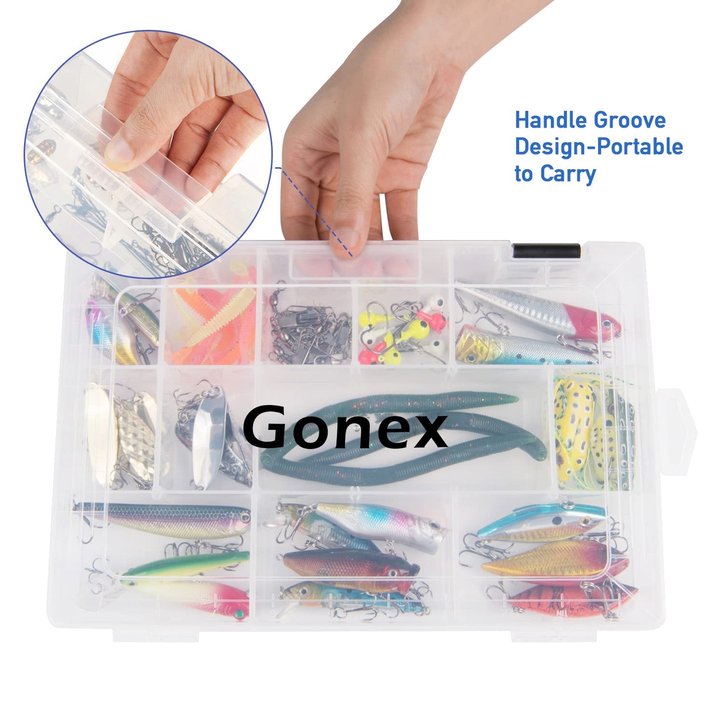 Gonex 3600 Tackle Trays 4 Packs, Transparent Fishing Tackle Boxes Organizer and Storage with Adjustable Dividers, Plastic 3600 Tackle Boxes for Lures, Hooks, & Other Accessories