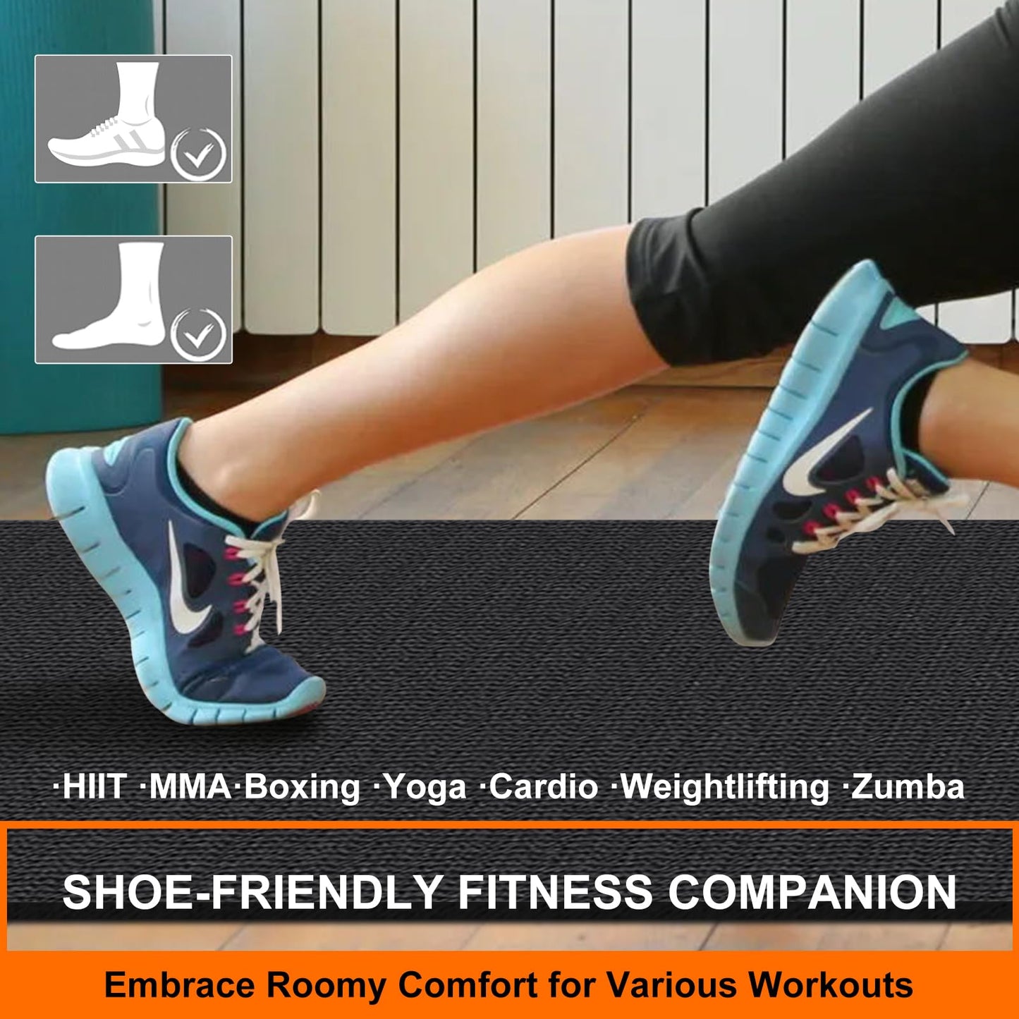 Large Exercise Mat 8'x5'|12'x6' Workout Mat for Home Gym Mats Exercise Heavy Duty Gym Flooring Fitness Mat Large Yoga Mat Cardio Mat for Weightlifting, Jump Rope, MMA, Shoe-Friendly (Black6'x4')