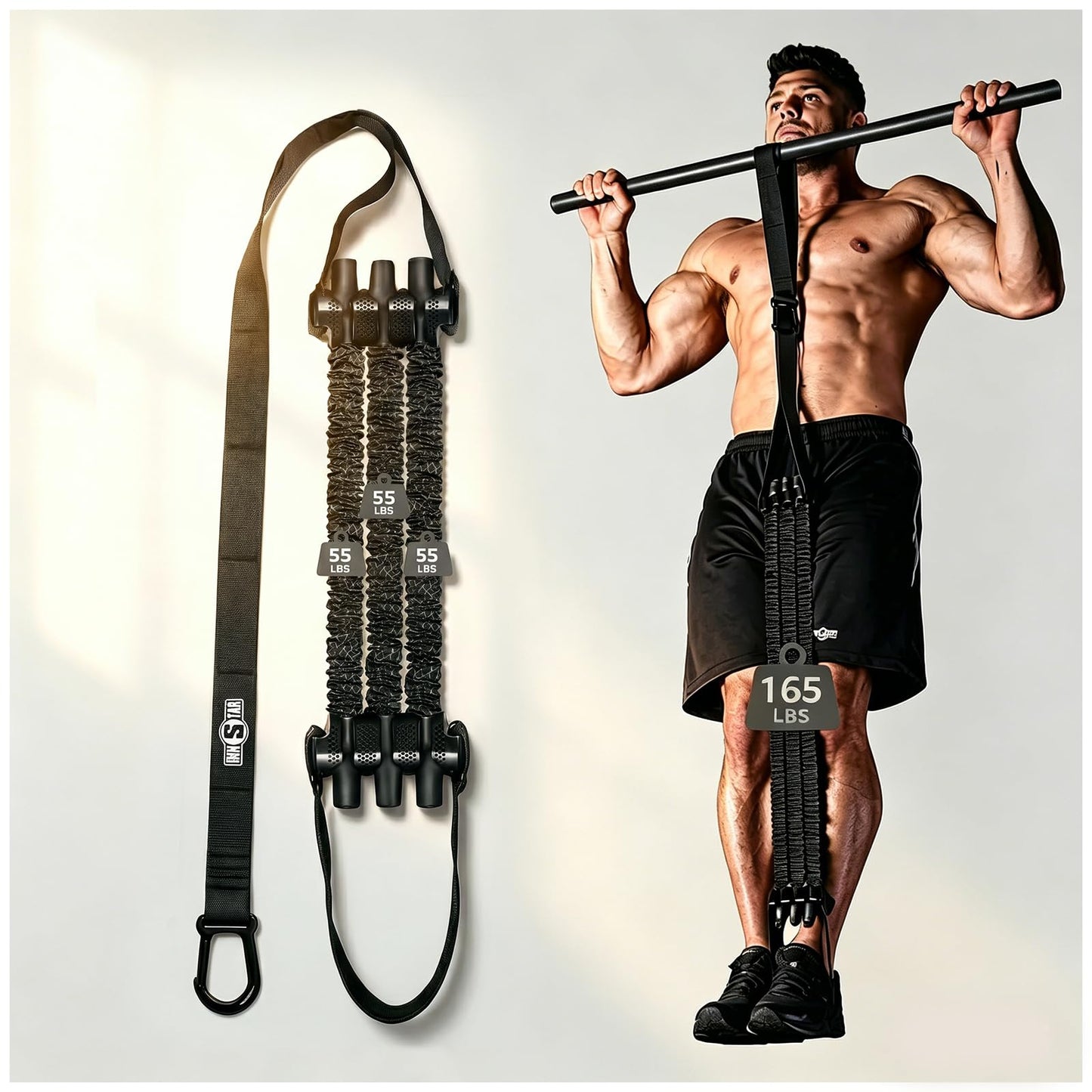 Innstar Pull Up Assistance Bands, Heavy Duty Resistance Band for Pull Up Assist, Adjustable Resistance 165-265lbs with Fabric Feet/Knee Rest, Pull Up Bands Assistance Bands (Upgrade Blue 165lbs)