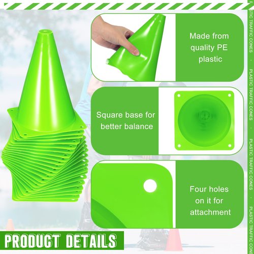 Syhood 30 Pack 7 Inch Plastic Traffic Cones Sports Training Agility Marker Mini Cones for Soccer, Skating, Football, Basketball, Indoor and Outdoor Games Sports Practice Equipment(Green)