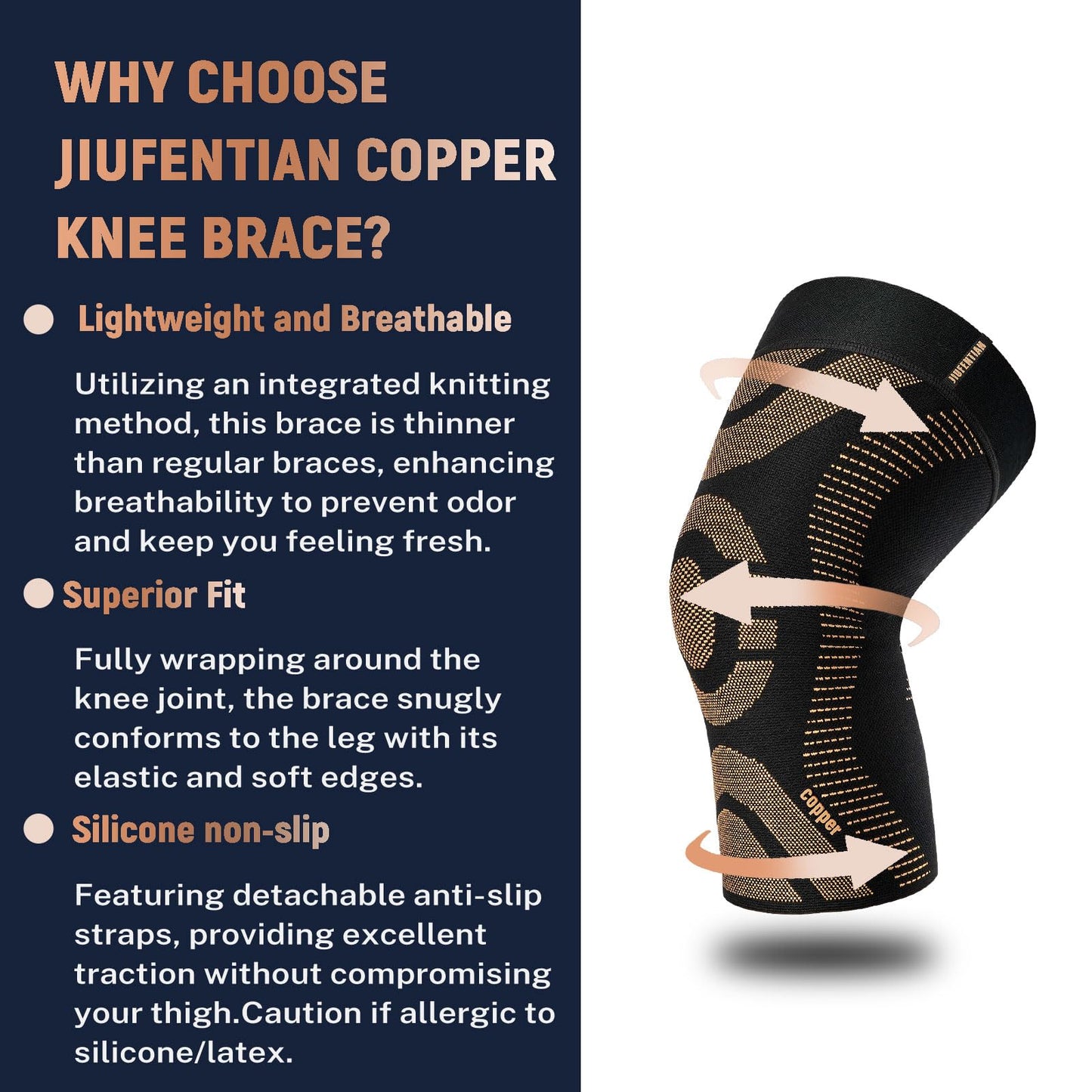 JIUFENTIAN Compression Knee Brace for Women & Men - 2 Pack Copper Knee Brace for Women Running Knee Pain, Sports Workout Knee Braces for Arthritis Pain Relief & Meniscus Tear Acl(2X-Large)