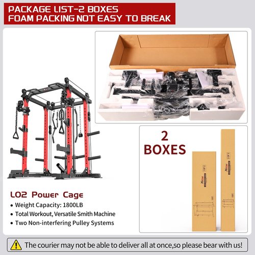XGSW XINGESIWR Power Cages Multi-Purpose Squat Rack with Cable Crossover System, Matching Weight Bench, Olympic Barbell Weight Set for Garage and Home Gyms (Red, L02-Power Cage Only)