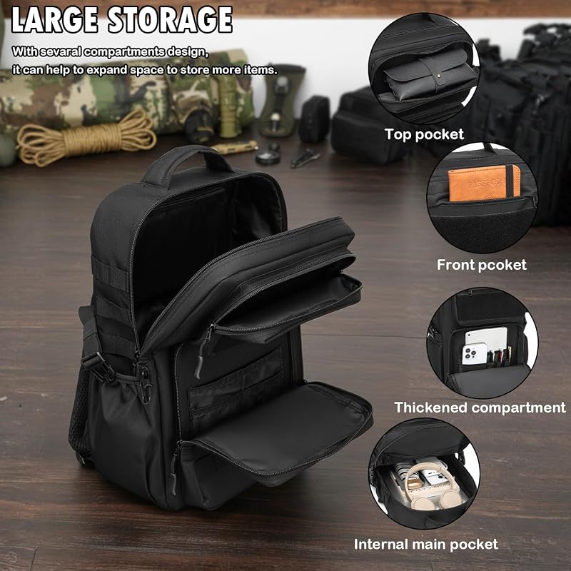 Military Tactical Backpack for Men 30L Black | Assault Rucksack with MOLLE System