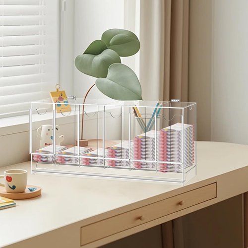 6 Slot Clear Booster Pack Dispenser, Business Card Dispenser, Acrylic UV Protection Card Pack Dispenser & Collector Booster Box Case Compatible With Sports Card Packs & Trading Card Tabletop Display