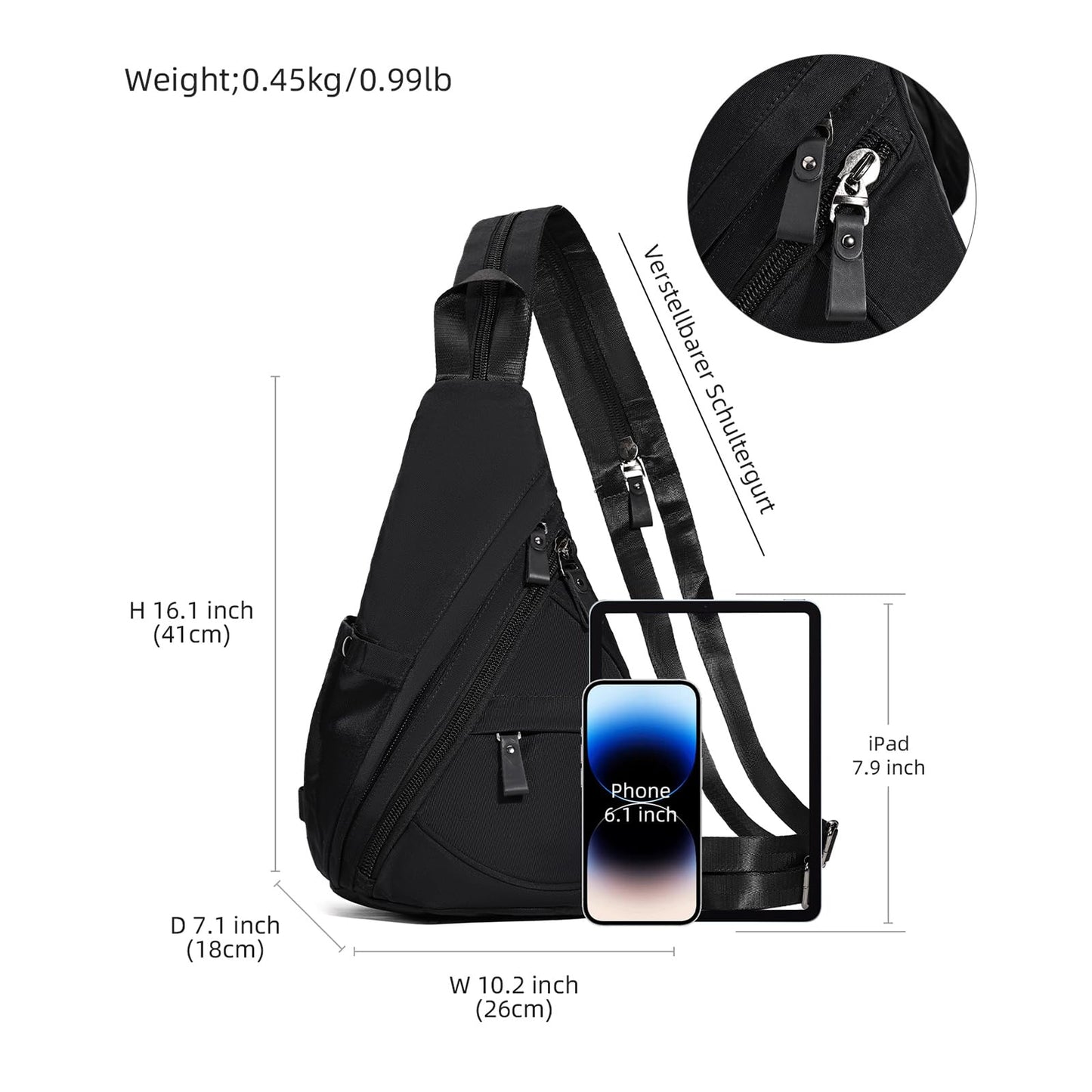 KL928 Nylon Sling Bag - Small Crossbody Backpack Shoulder Casual Daypack Multipurpose Rucksack for Men Women(Black)