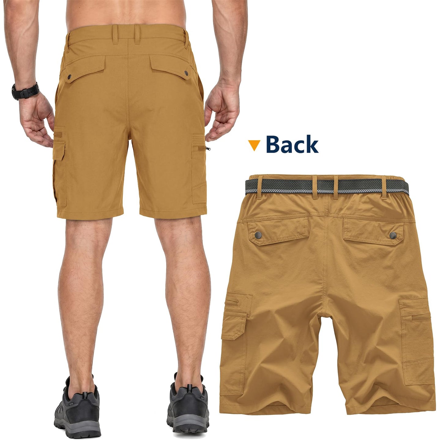Jessie Kidden Mens Outdoor Casual Expandable Waist Lightweight Water Resistant Quick Dry Fishing Hiking Shorts (6222 Yellow Brown 38)