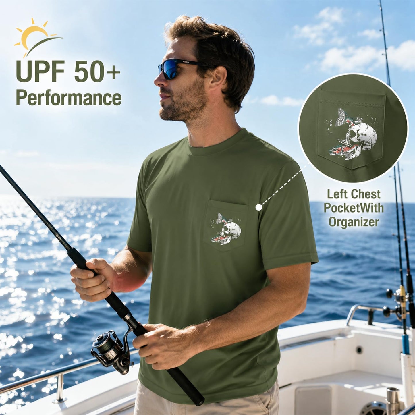 Palmyth Fishing Shirt for Men Short Sleeve UPF 50+ Sun Tee with Pocket