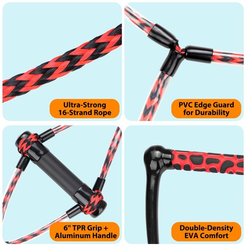 Obcursco Wakeboard Rope, 70FT Water Ski Ropes with EVA Handle. Ideal for Water Skiing, Wakeboard, Kneeboard (70FT, Red & Black)