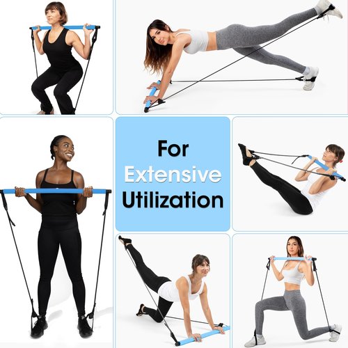 Stretched Fusion Pilates Bar Kit for Home Workouts | Portable Home Pilates Kit Set for Women & Men | Workout Bar for Legs, Hip, Waist and Arm (Blue)