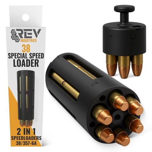 RevIndustries 38 Special Speed Loader ??High-Capacity 2-in-1 Reload Tool for 357 Magnum Revolvers (18-Round Triple Stack or 6-Round) ??Patented Push-Button Release ??Assembled in USA, Veteran-Owned