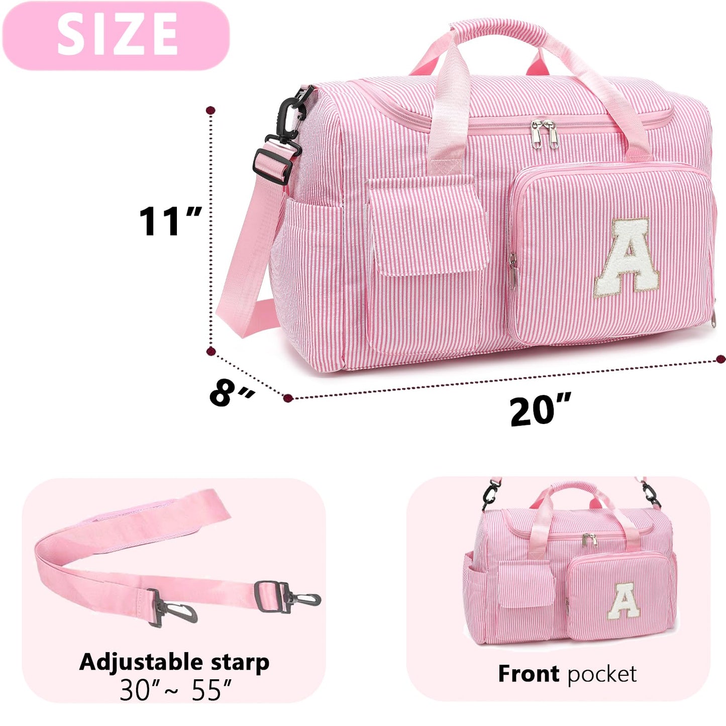 HuiLeo Kids Travel Duffle Bag Dance Bag Gifts for Girls Initial Gym Bag with Shoes Compartment for Women Lightweight Weekender Bags Pink-A