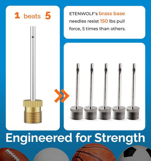 ETENWOLF 12 Pack Brass Ball Pump Needles, No Break Heavy Duty Air Pump Needles for Balls with Storage Case, Compatible with Hand Pump and Electric Pump, Stainless Steel Body