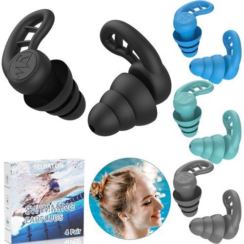 Swimming Ear Plugs for Adults,4 Pairs Waterproof Reusable Silicone Colorful Swim Earplugs for Swimming Surfing Snorkeling Showering and Water Pool,Beach,Ocean