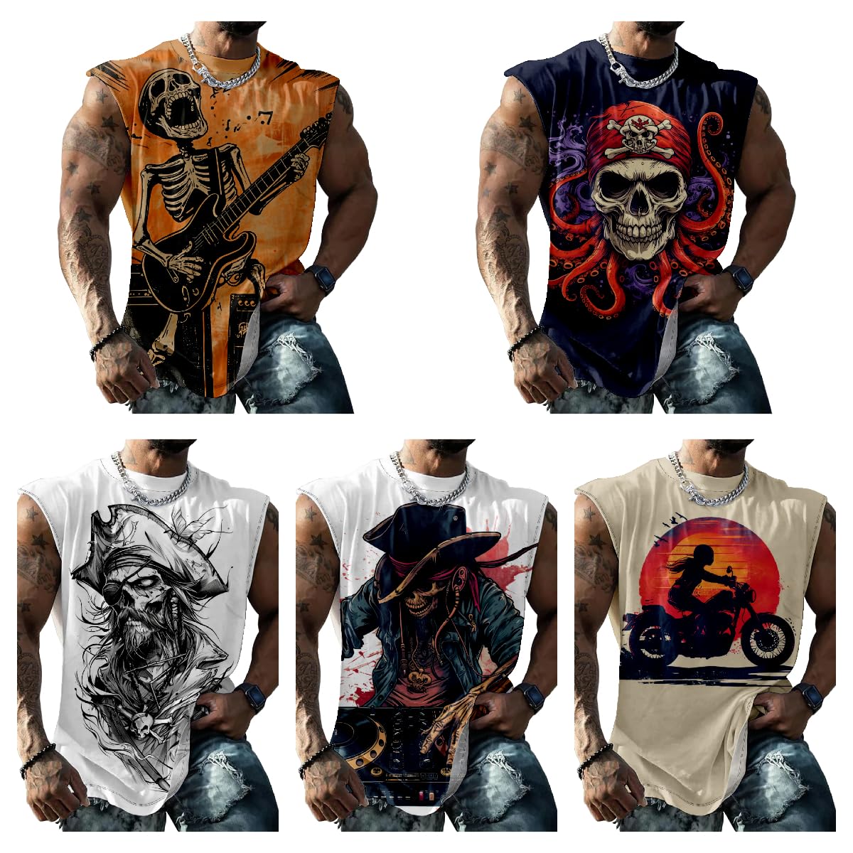 Biacolum Skull Graphics Mens Muscle Shirts Sleeveless Muscle Tank Top Summer Trendy Tough Guy Workout Big and Tall Muscle Shirts for Men Lightweight Tank Tops Suitability Gym Athletic,hat Yellow,L
