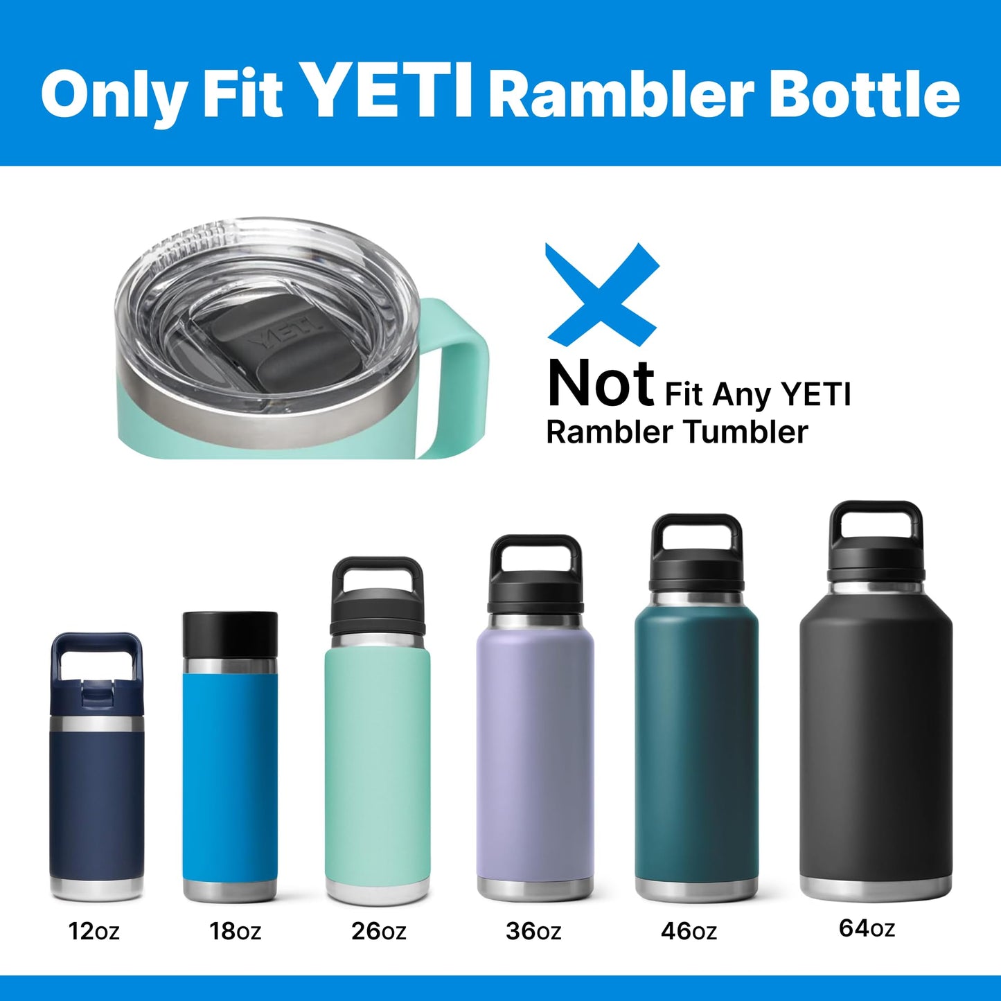 Bluwing Straw Lid for Yeti Rambler Water Bottle 18 26 36 64 oz, Replacement Lid with Handle and Straw for YETI Rambler Jr. 12 oz Bottle, BPA Free