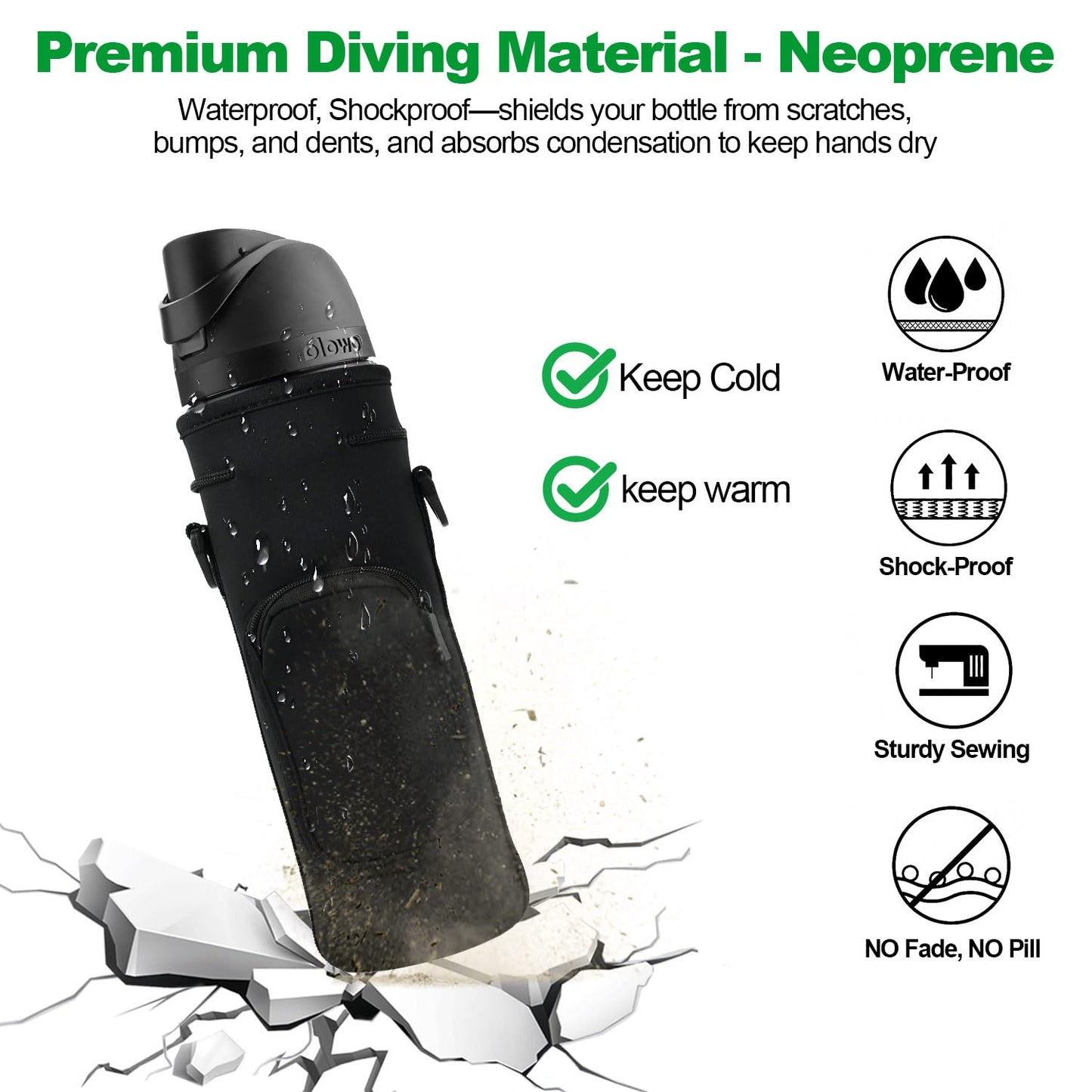 NUENSS-ROR Water Bottle Carrier Bag for Owala FreeSip Insulated Stainless Steel Water Bottle 16oz 24oz 32oz 40oz, WaterBottle Sleeve Holder, Adjustable Shoulder Strap & Pocket (Black, 24 Oz)