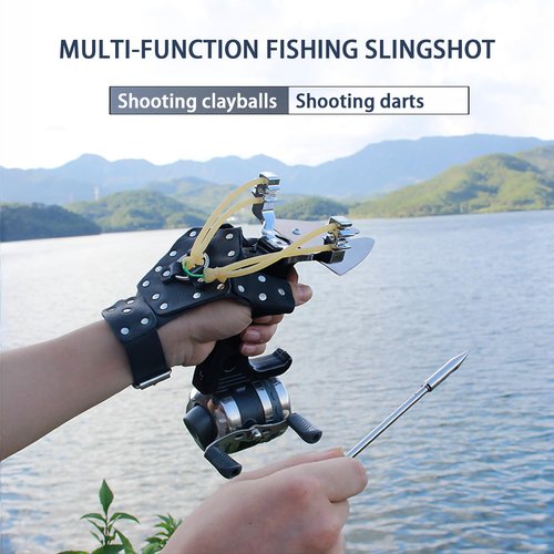 Fishing Slingshot Set for Outdoor Hunting - Versatile Slingshot with Stainless Steel Reel, Fish Darts, and Line Slot Plate, Switchable Between Fishing and Regular Modes
