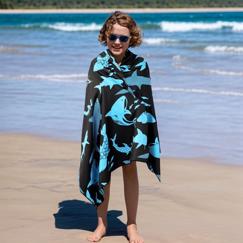 MelonBoat Large Microfiber Beach Towel: Large Bright Cyan Shark Beach Towel for Travel, Super Absorbent Quick Dry Sand Free, Lightweight Compact for Kids Trip Vacation Bath Camping Pool Swim, 1 Pack