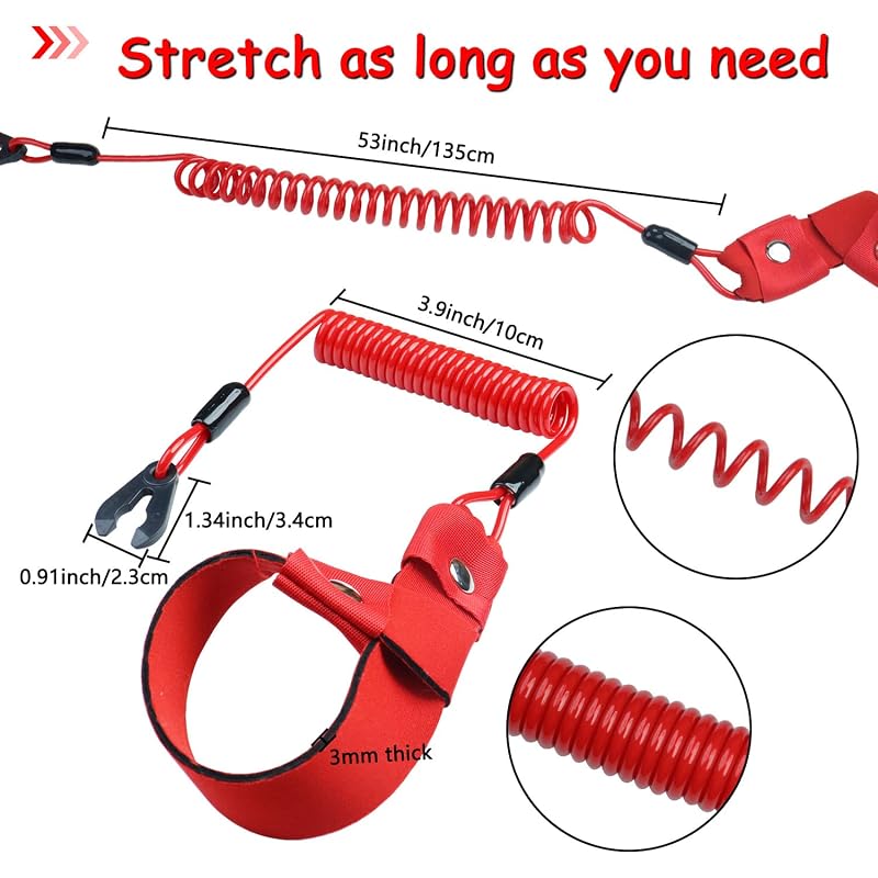 5PCS Kill Switch Lanyard with Wrist Strap for Yamaha Jet Ski WaveRunner (Red 5PCS)
