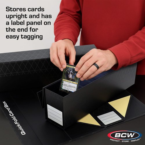 BCW QuickFold Card Storage Boxes – 3 Pack | Fits Toploaders & Sleeved Cards | Magnetic Closure | Foldable Cardboard Organizer