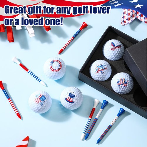 Lunmon 13 Pcs Patriotic Golf Balls Gifts Set 6 USA Flag Ball 6 Tees and 1 Box 4th of July Golf Ball and Tee Accessories Retirement Gifts for Dad Husband Grandpa Golfball Enthusiasts