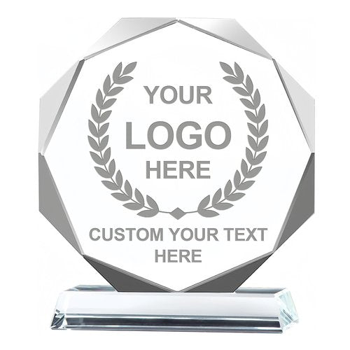 Emoragifou Custom Crystal Trophy Award, Customized Engraved Crystal Award Plaque with Your Logo/Emblem/Text, Personalized Awards and Trophies for Sports, Corporate Events, Games Nights