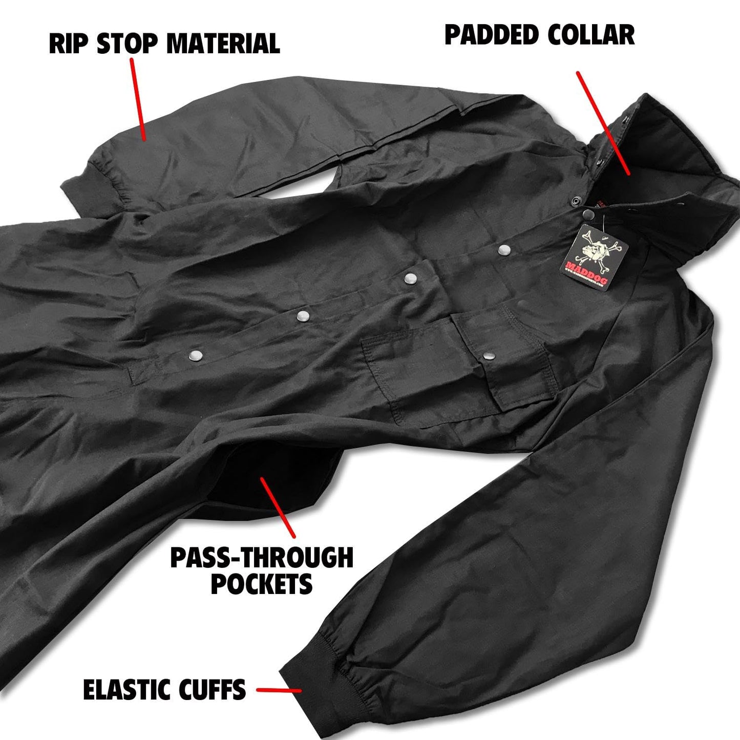 Maddog Durable Ripstop Step-In Coveralls | Full Body Paintball, Airsoft, Mechanic, Outdoor Work Protective Wear Jumpsuit - Tactical Black - Large