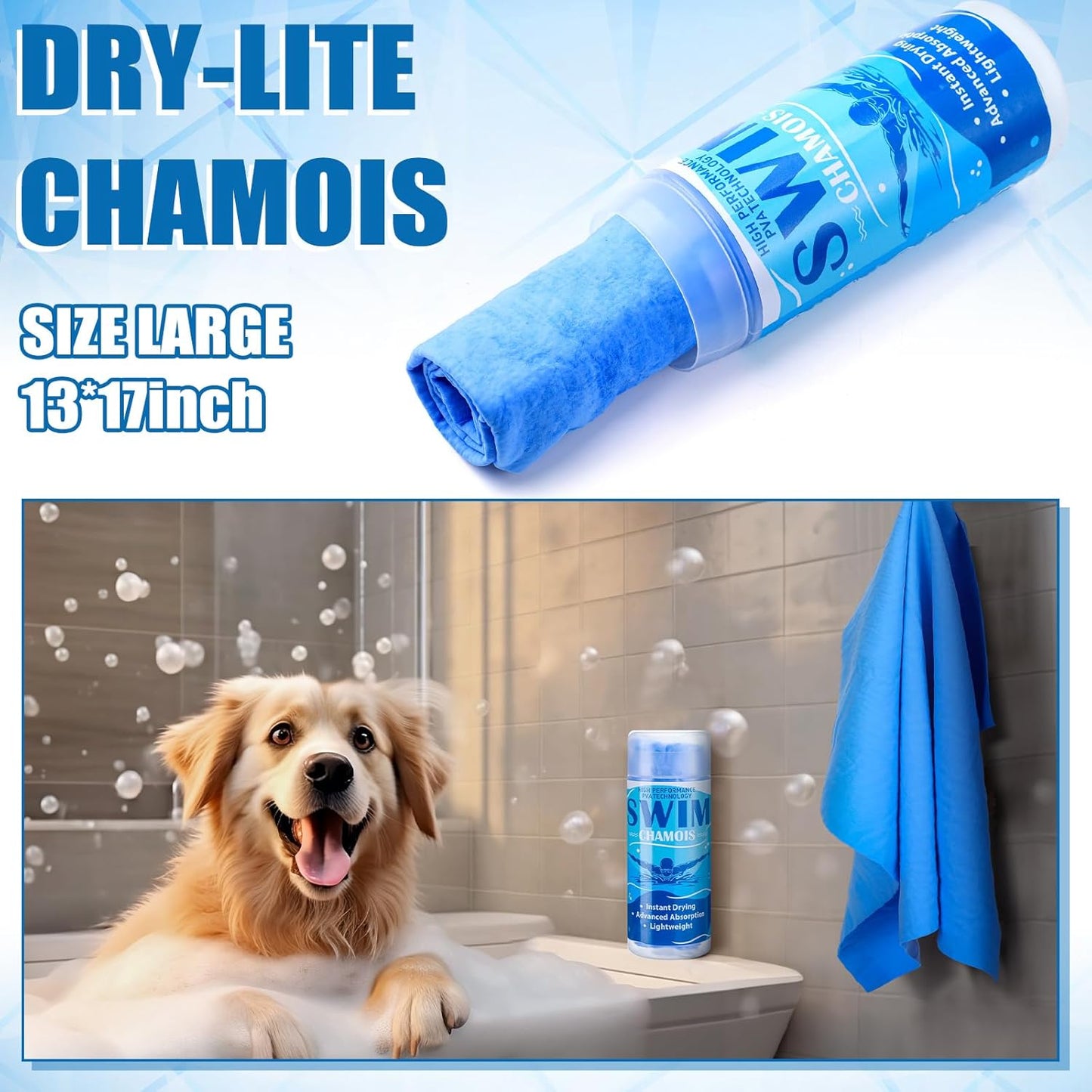 2 Pack Swim Chamois Towel Water Absorbent Quick Dry Towel Shammy Chamois Cloth for Swimming Car Drying Diving Water Sports Beach Shower Pool Swimmer Gift, 13 x 17 Inches