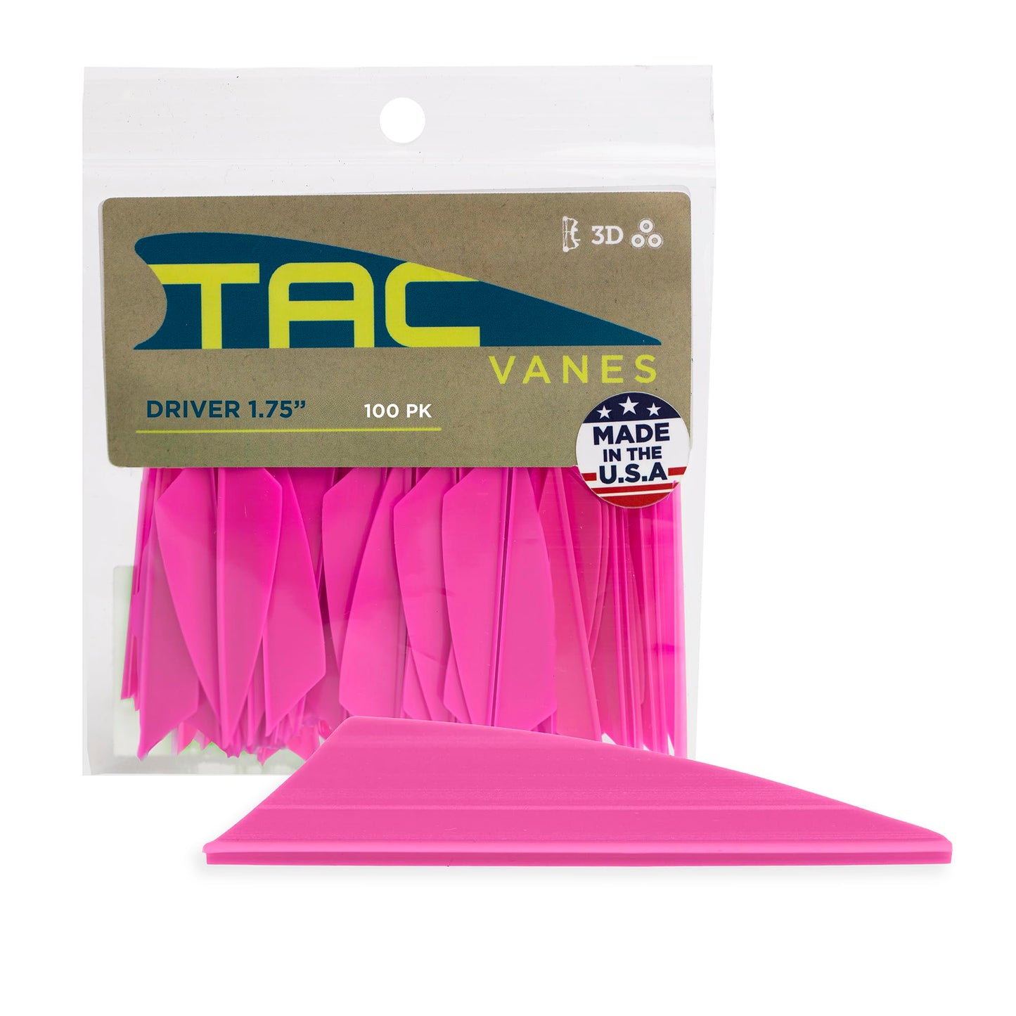 TAC Vanes Driver Arrow Vanes | Archery Fletching for Compound & Crossbow | Durable, Lightweight, High Accuracy, Pink 100 Pack