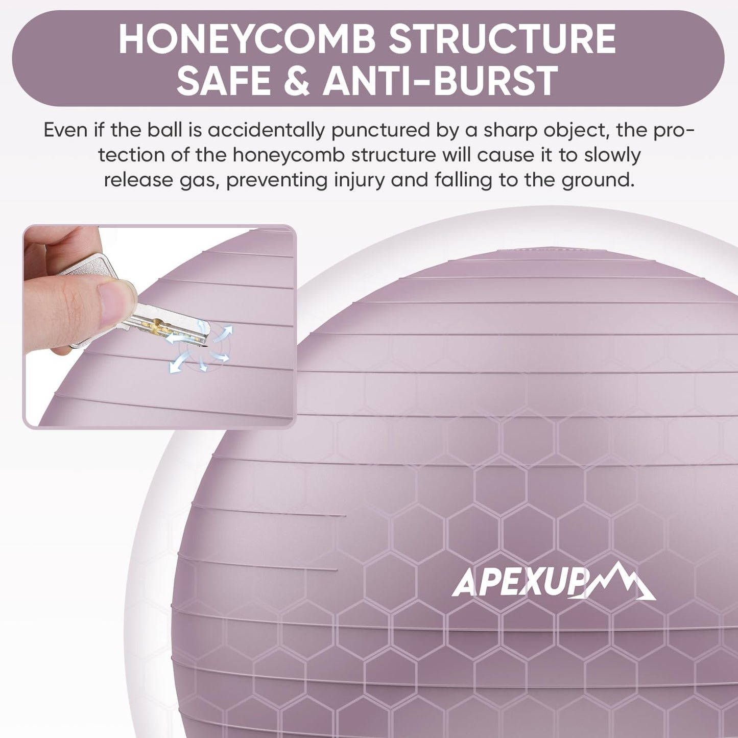 APEXUP Yoga Ball, 660 lbs Anti-Burst Exercise Ball with Pump, 5 Sizes (L (23"~26") 65cm, Mauve)