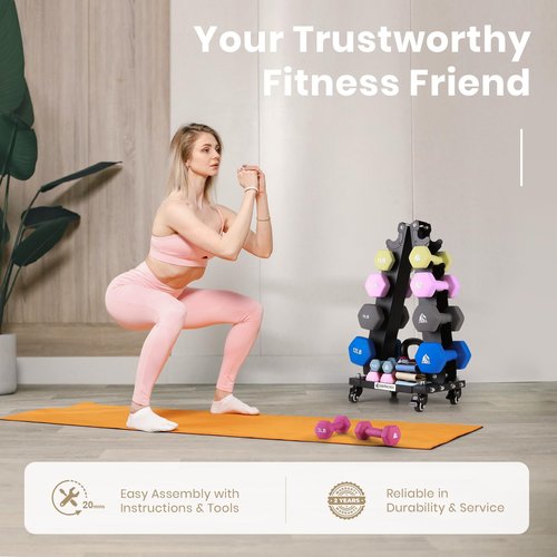 LIONSCOOL Premium Dumbbell Rack Only, with Side Racks for Neoprene/Vinyl Coated Dumbbells Only (Small, 200 LBS)