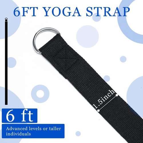 Leyndo 24 Pieces Yoga Strap Stretching Pilates Exercise Adjustable Straps 6 ft Non Elastic Yoga Belt with Adjustable D Ring Buckle for Pilates Gym Workouts Fitness(Black)
