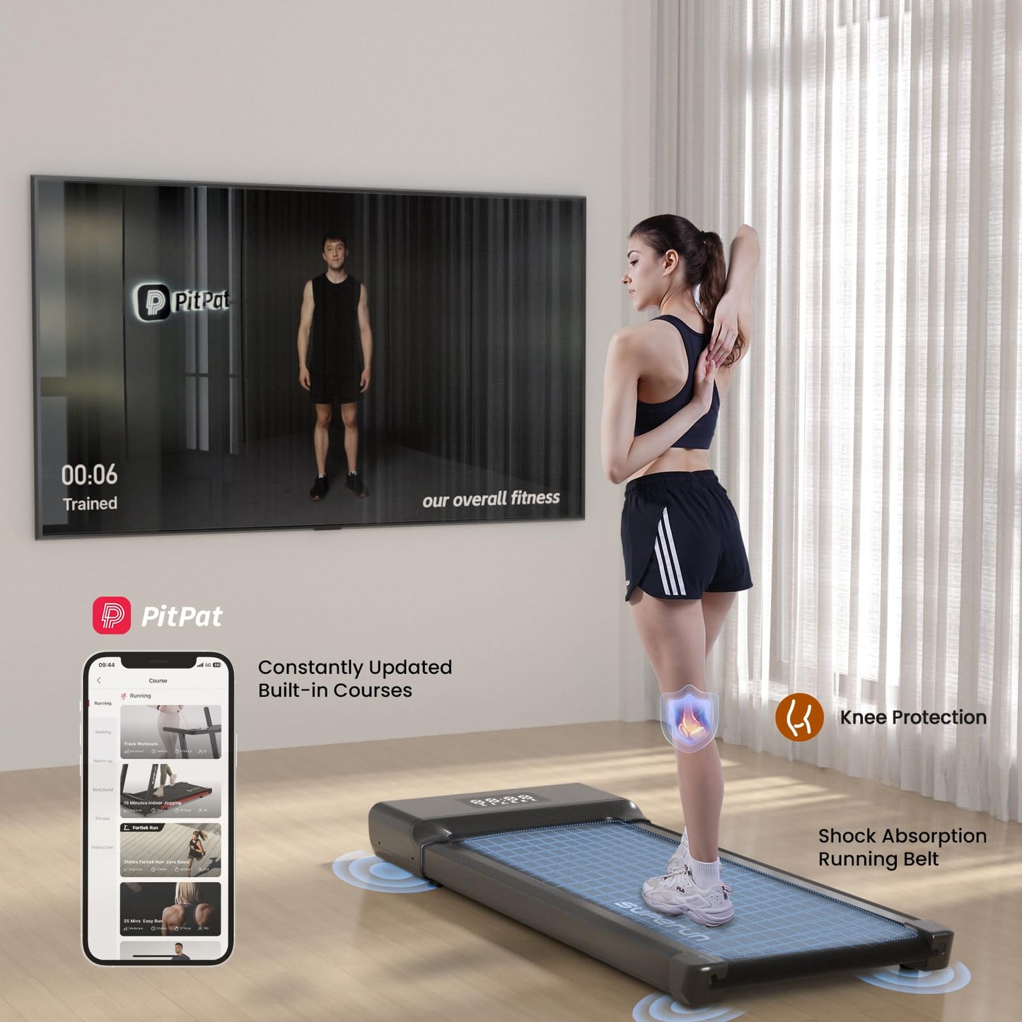 Superun SupeRun Under Desk Treadmill, Walking Pad, Portable Treadmill with Remote & APP Control and LED Display, Quiet Walking Jogging Machine for Office Home Use (Black02)