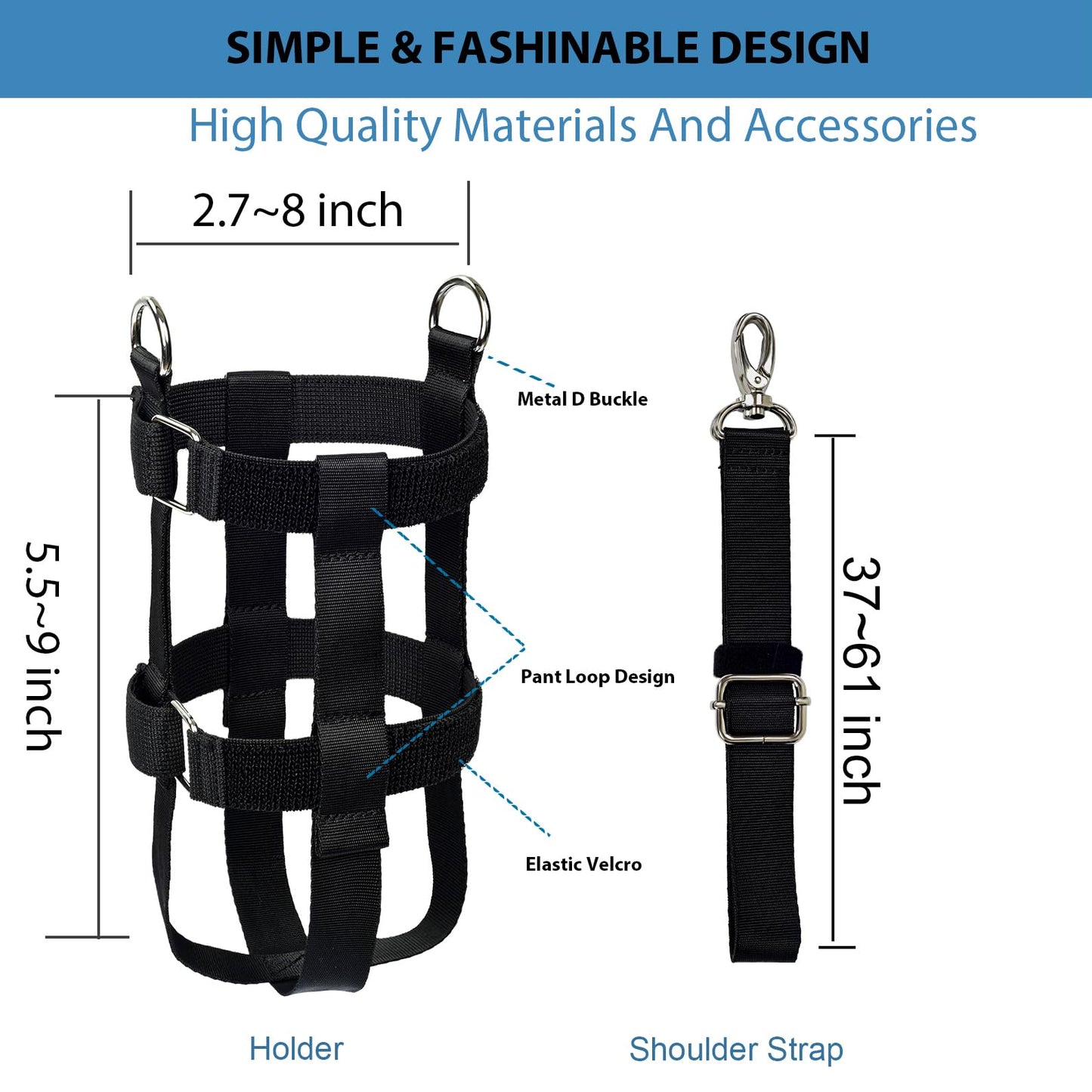 QICAIPO Water Bottle Holder with Strap - Fits Yeti, Hydro Flask, Stanley Tumbler - Ideal Water Bottle Carrier for Men and Women Walking or Hiking (Basic)